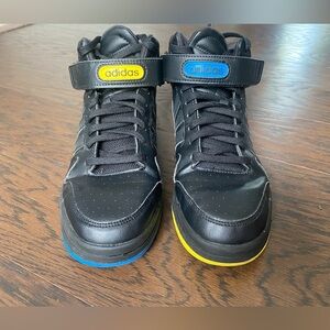 Boys adidas postmove mid shoes, black, blue, yellow, red size 7